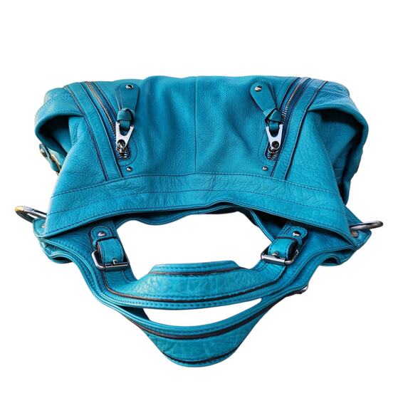 B. Makowsky Turquoise Leather Slouchy Hobo Shoulder Bag - Picture 5 of 11